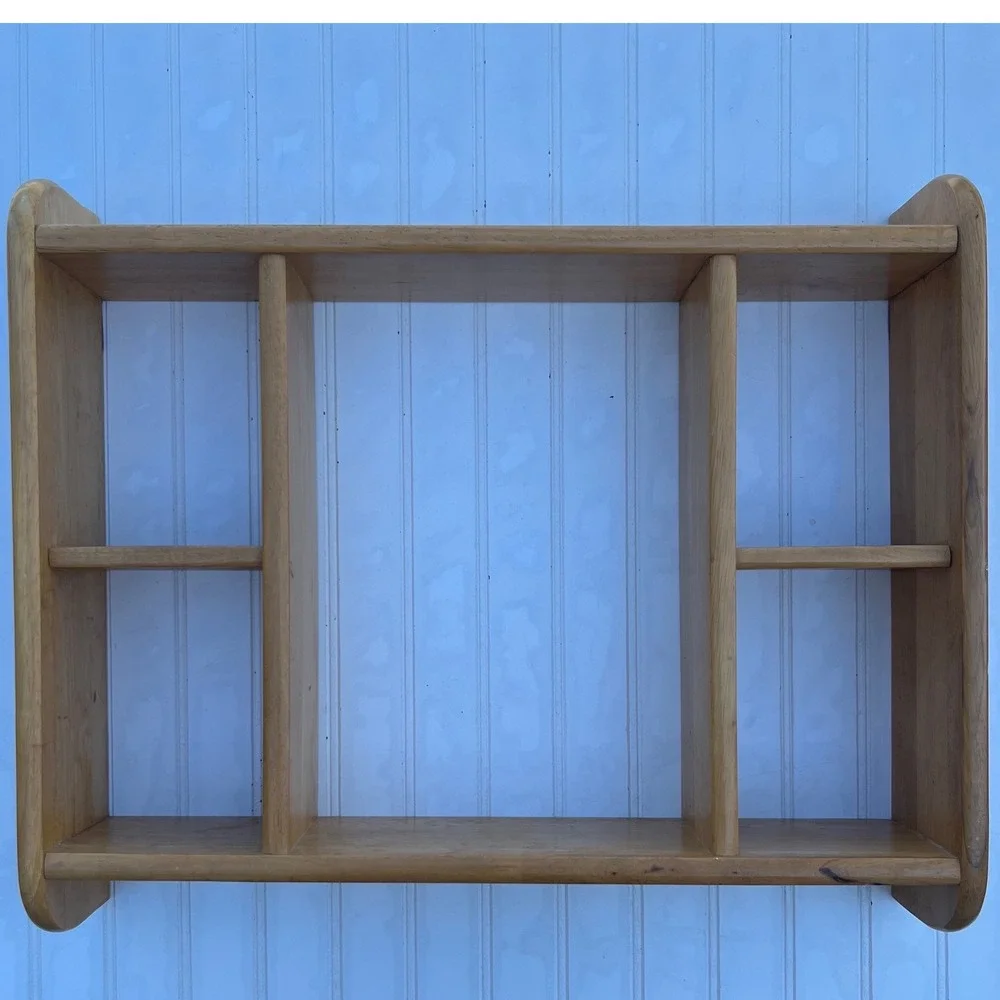 Vintage Solid Wood Wall Hanging Shadow Box Display Shelf 5 Compartment